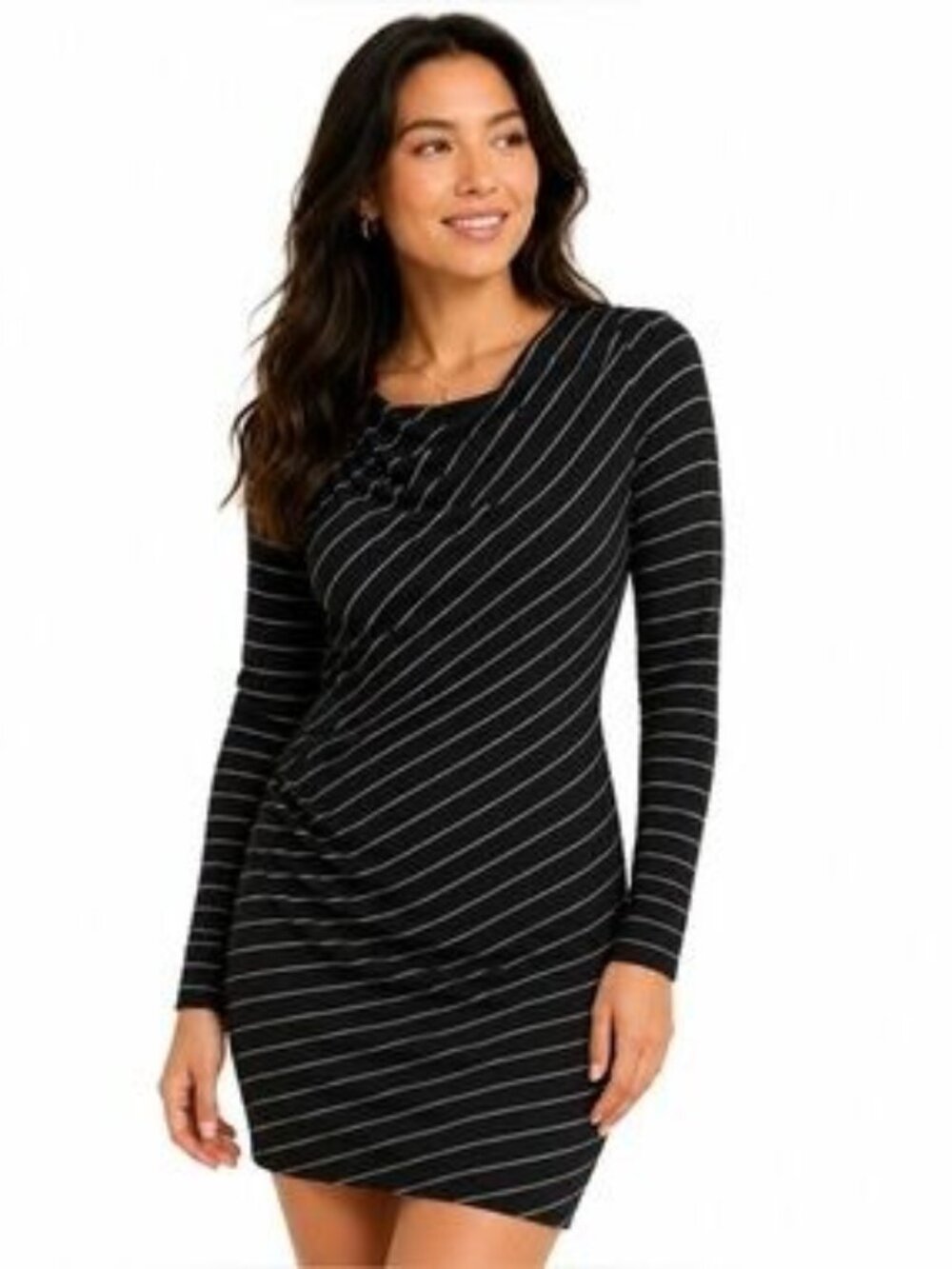 Banana Republic Dress Size Medium Black White Striped Ruched